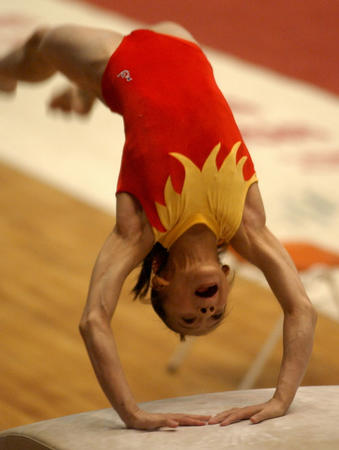 体操跳马决赛选手展现出色表现 体操跳马决赛选手展现出色表现